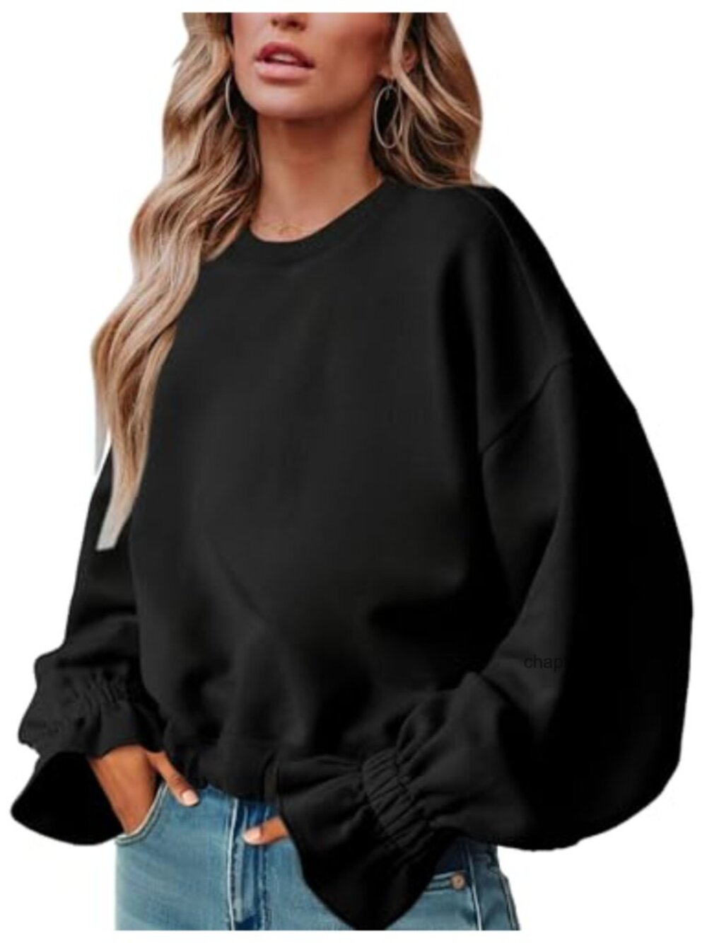 PRETTODAY Women's Casual Crew Neck Sweatshirt Long Sleeve Ruched Pullover Top